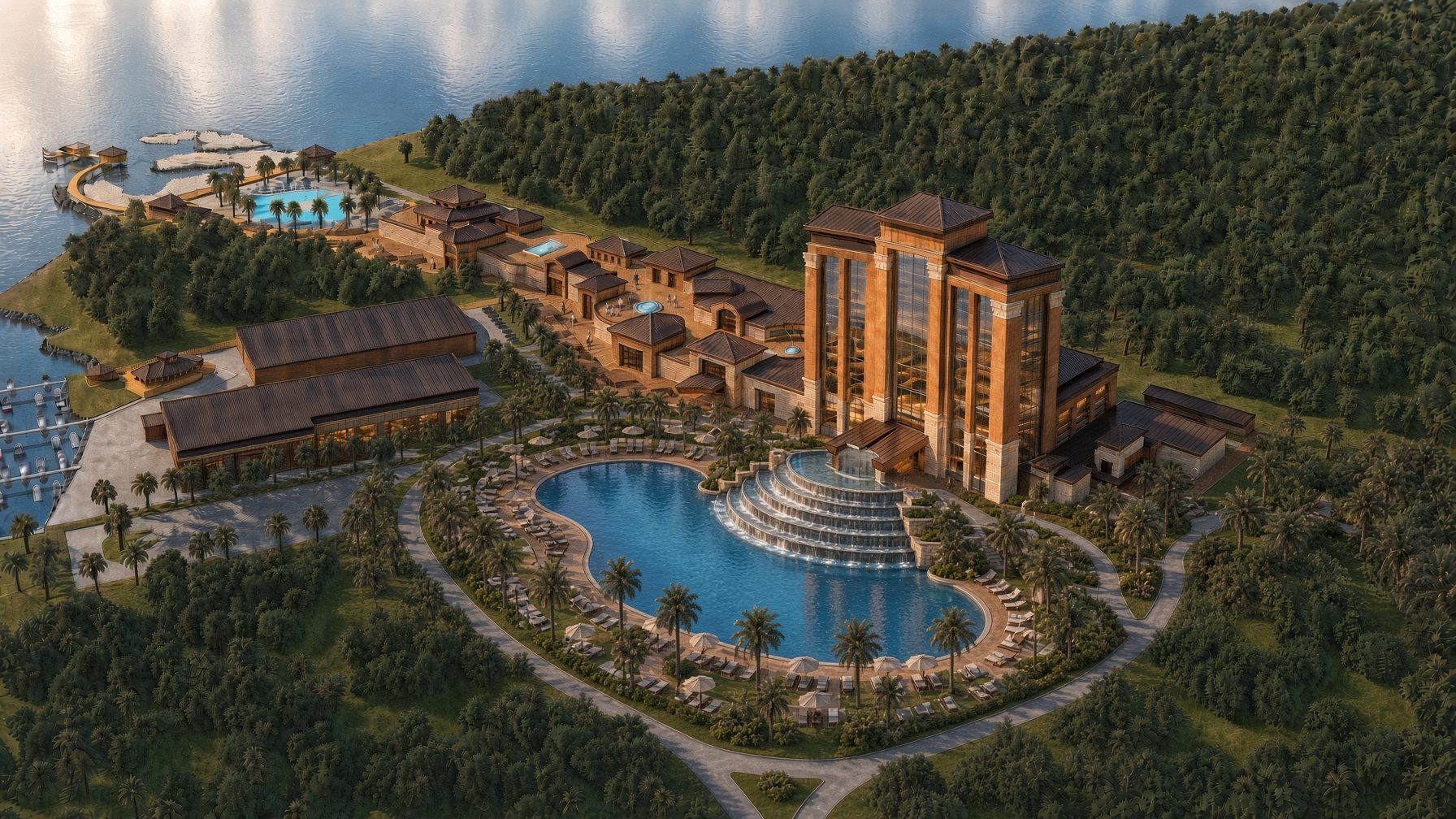 Biloxi Bay Hotel and Casino Concept, Aerial view refreshed with new resort pool