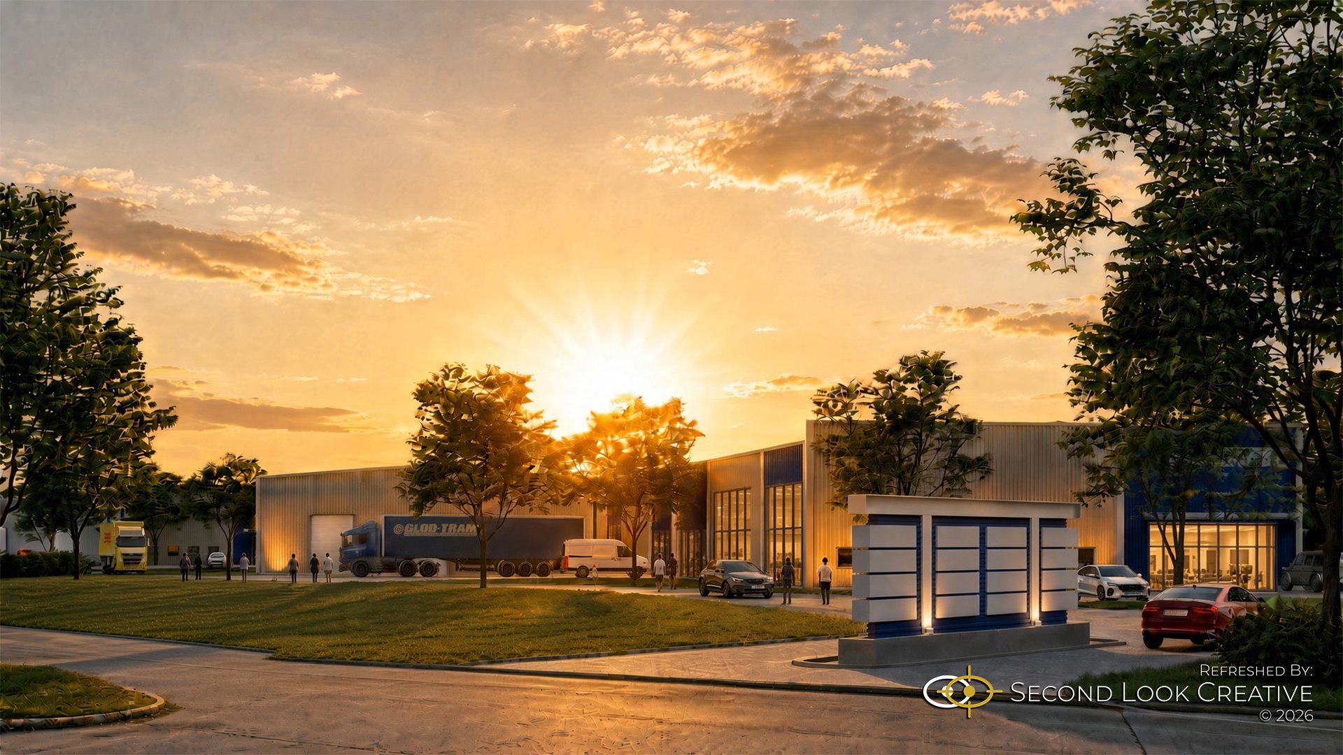 Kuykendahl Business Park, refreshed entrance view at golden hour